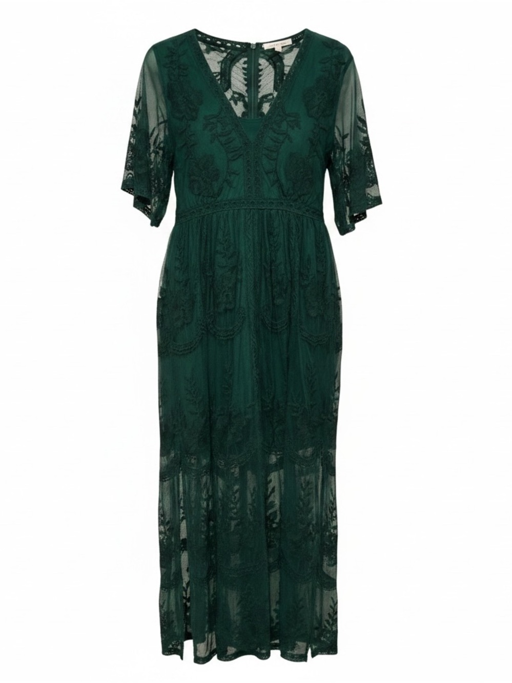 Emerald Green Lace V-Neck Maxi Dress NWT